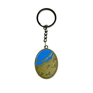 Footprints in the Sand Christian Keychain Bronze Tone Metal Blue Water Assent 4"